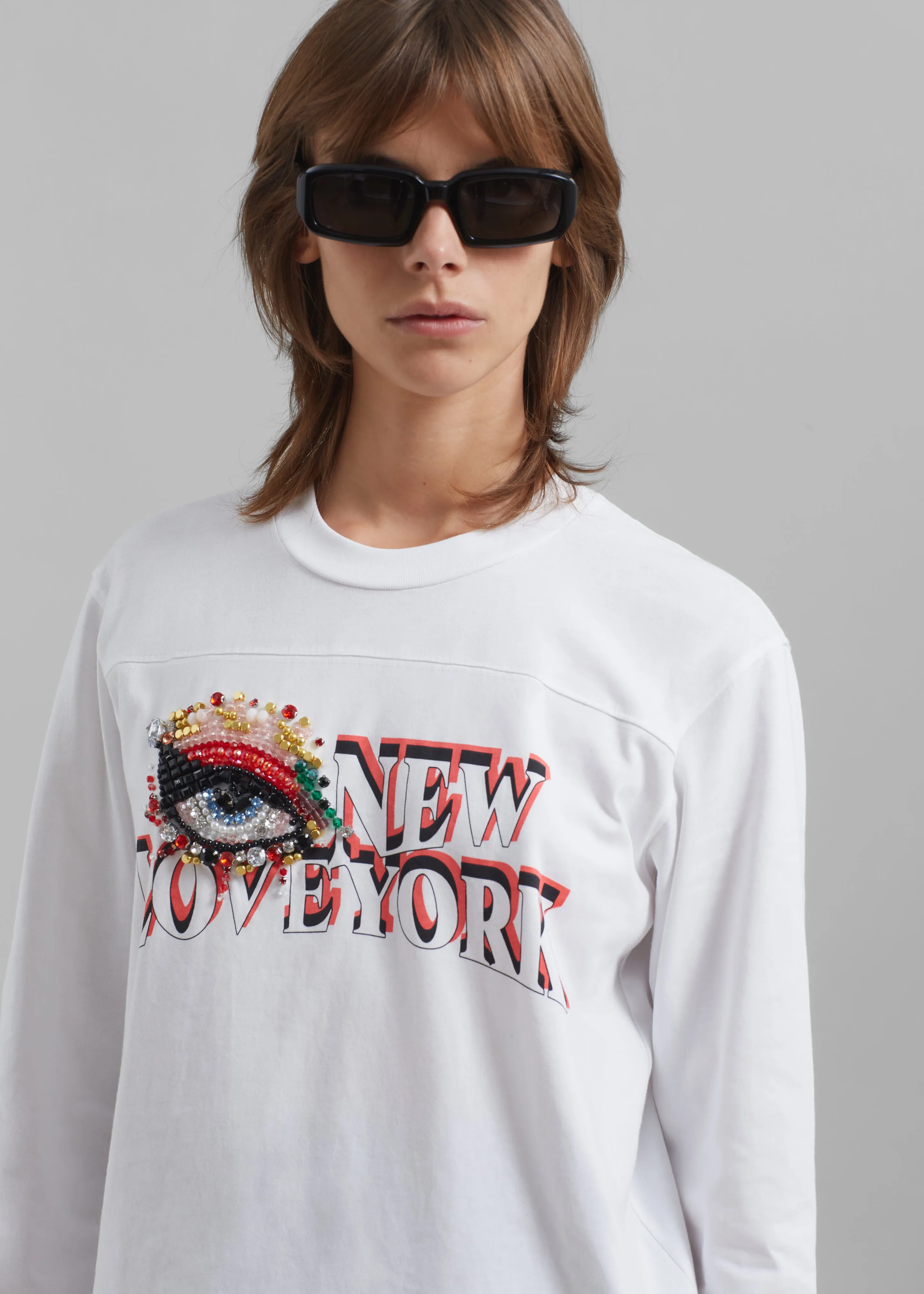 3.1 Phillip Lim Eye Love NY Embroidered Long Sleeve Relaxed Tee - White sold by Frankie Shop product image thumbnail 4