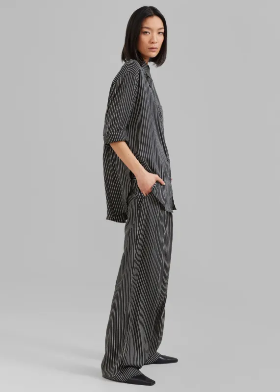 Lui Black Satin Shirt - White Stripe sold by Frankie Shop