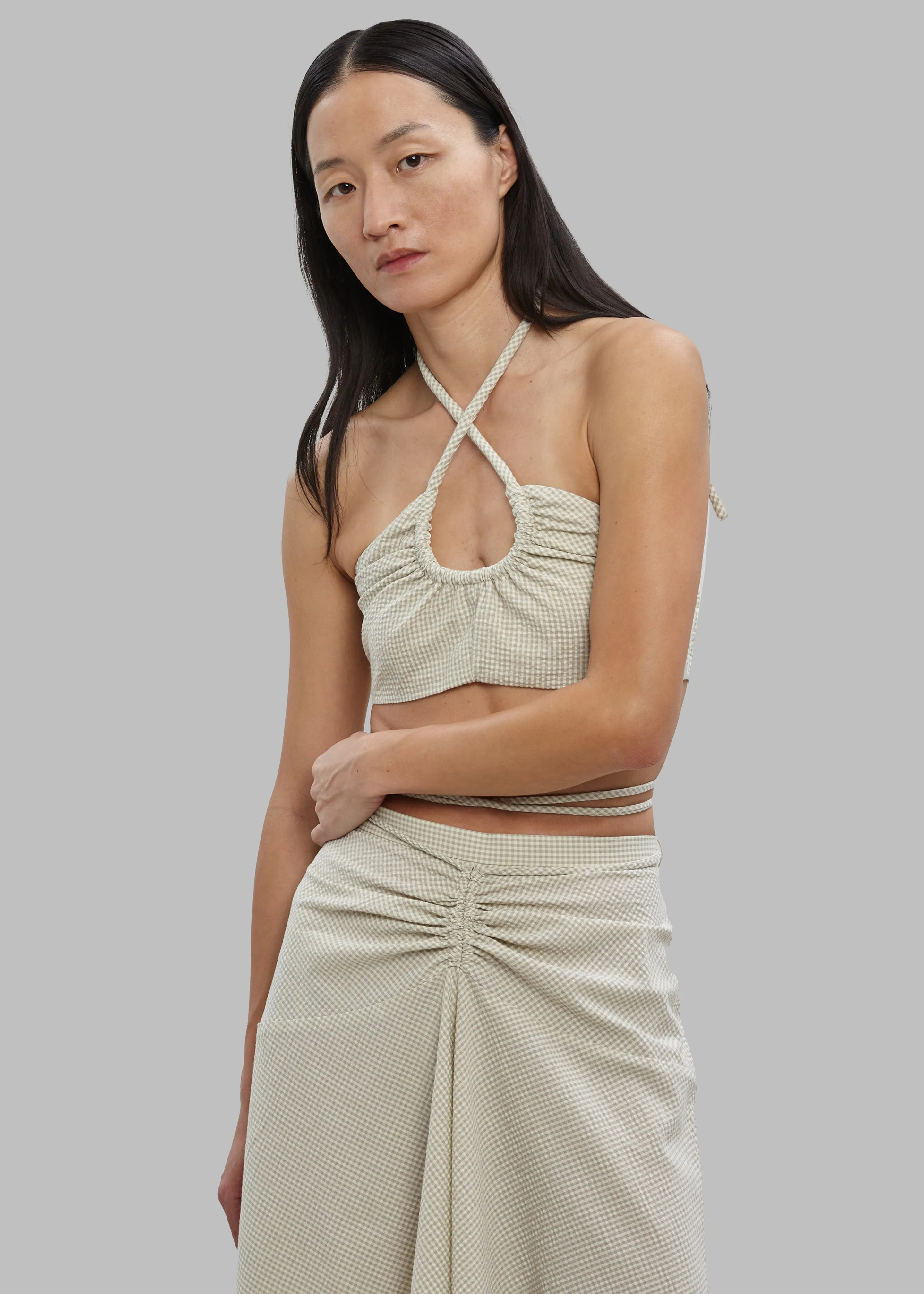 Proenza Schouler White Label Gingham Tie Front Midi Skirt - Buttercream/Fawn sold by Frankie Shop product image thumbnail 5