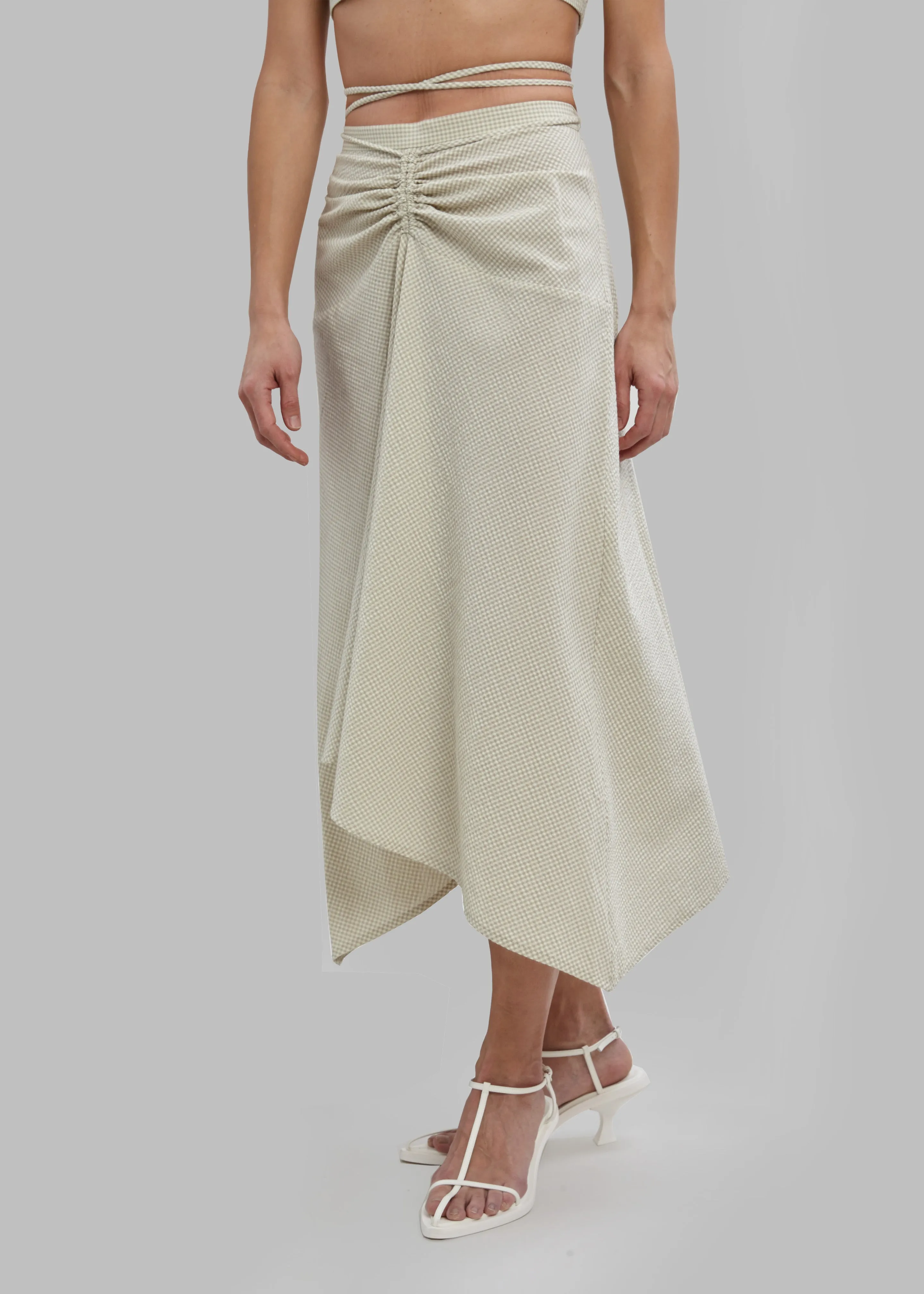 Proenza Schouler White Label Gingham Tie Front Midi Skirt - Buttercream/Fawn sold by Frankie Shop product image thumbnail 4