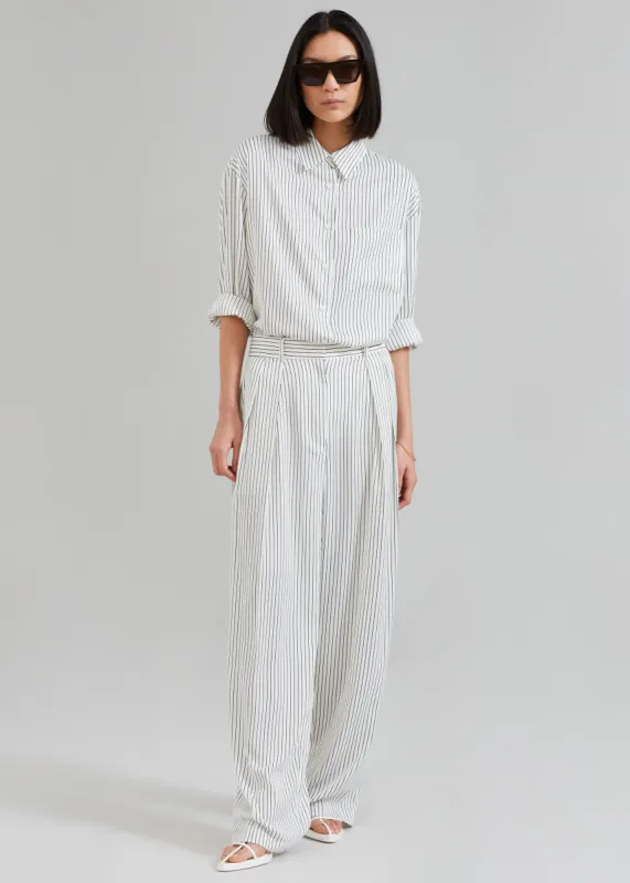 Tansy White Satin Pants - Black Stripe sold by Frankie Shop
