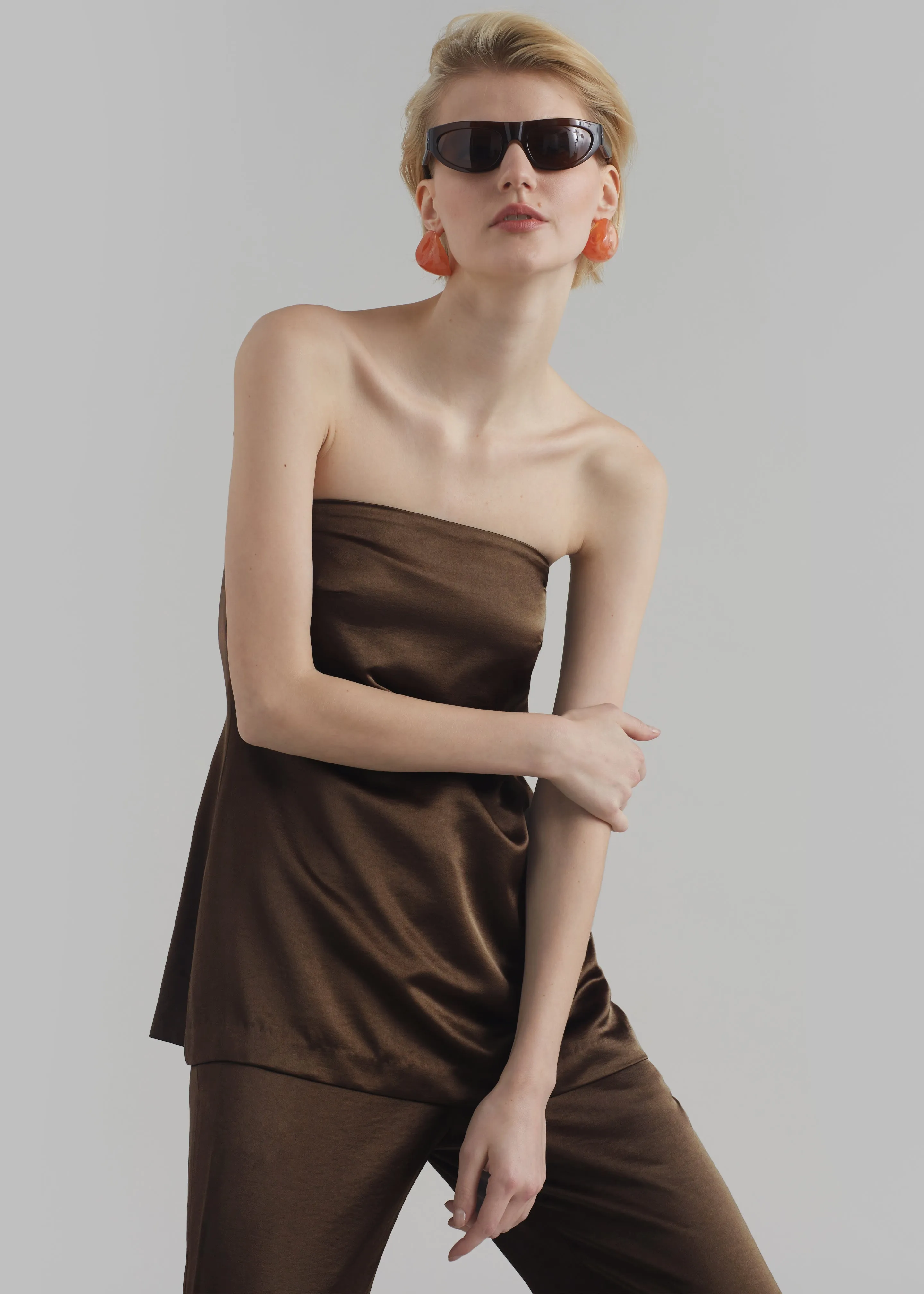Kit Satin Strapless Top - Brown sold by Frankie Shop