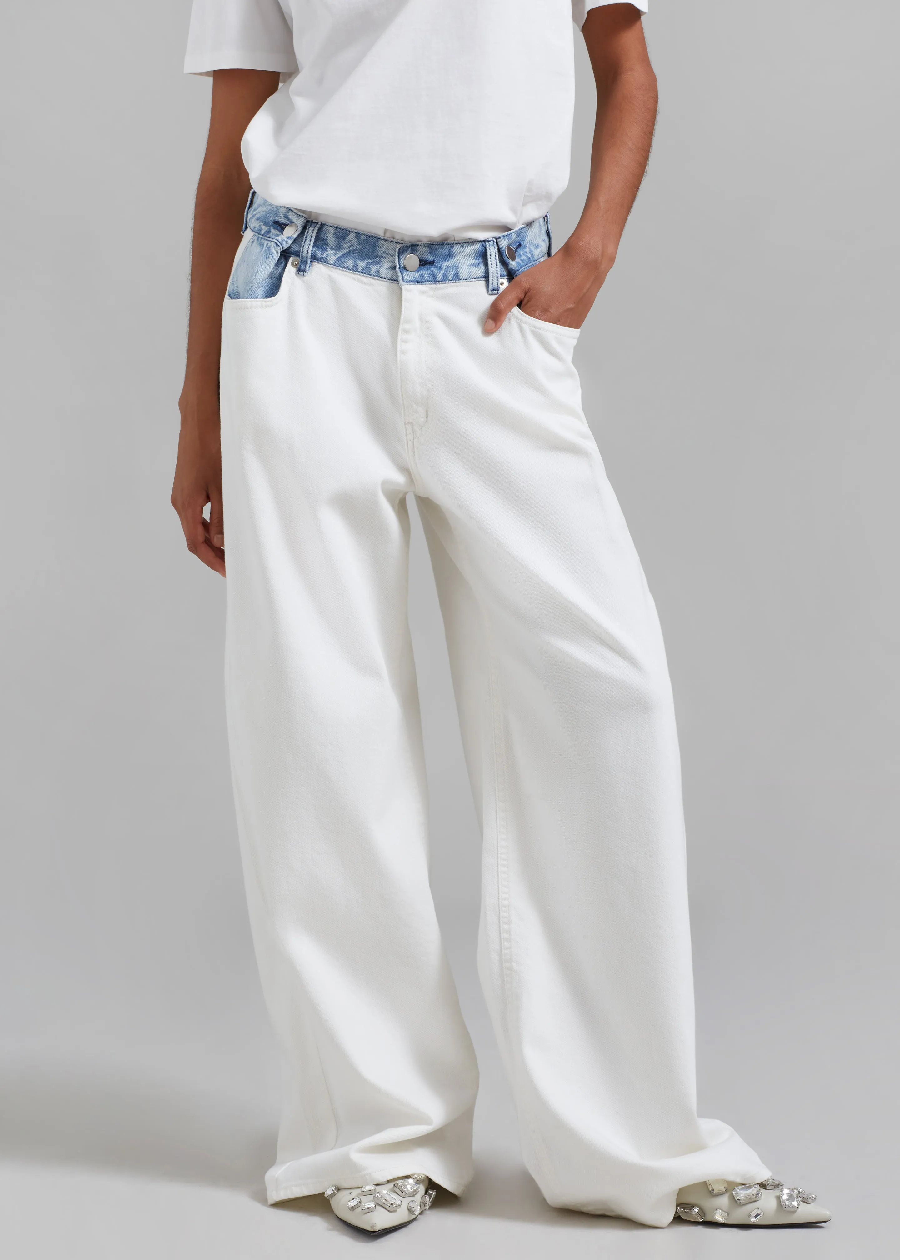 Hayla Contrast Denim Pants - Off White/Blue | Parallel