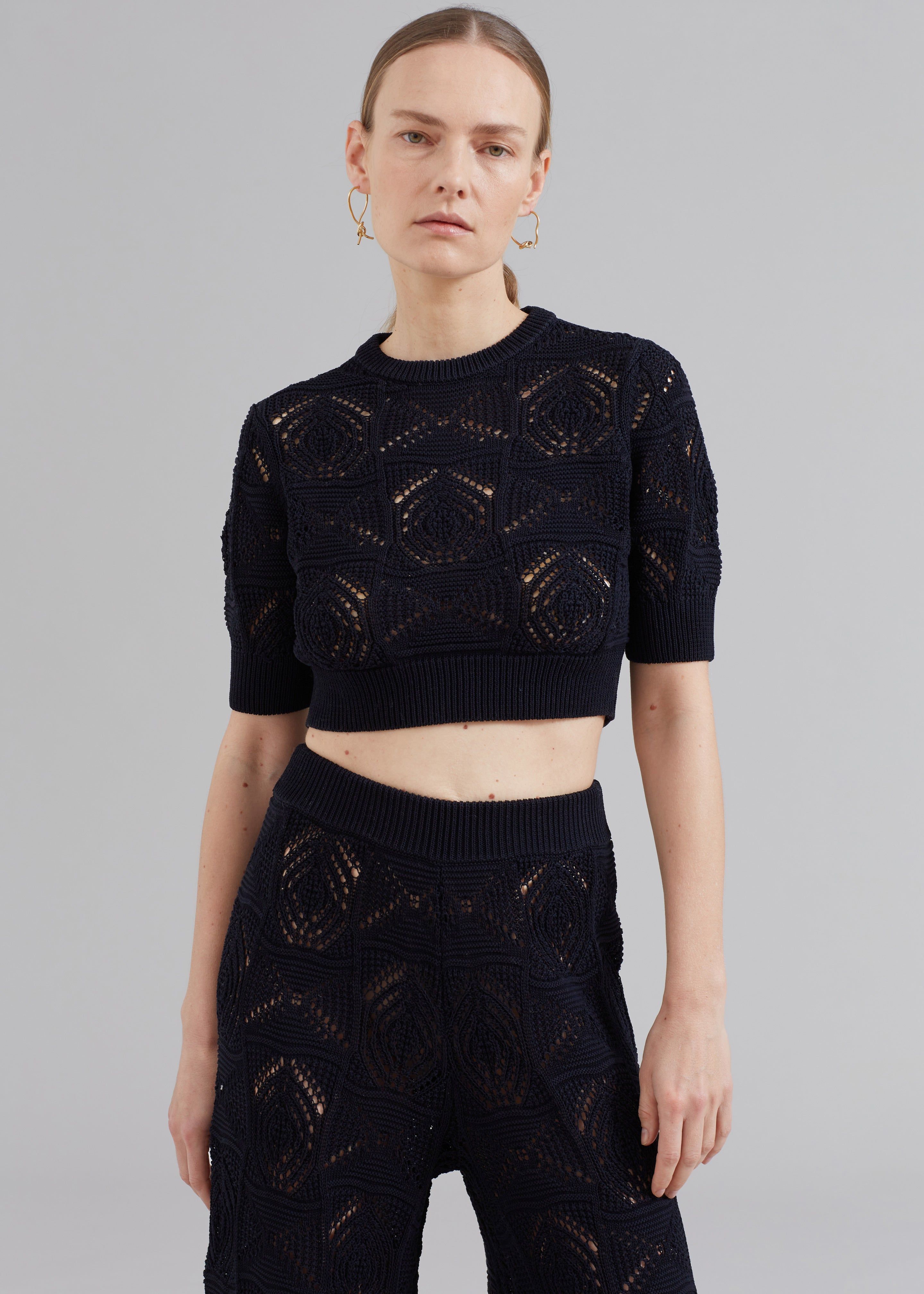 Loulou Studio Jaro Crochet Cropped Top - Black sold by Frankie Shop