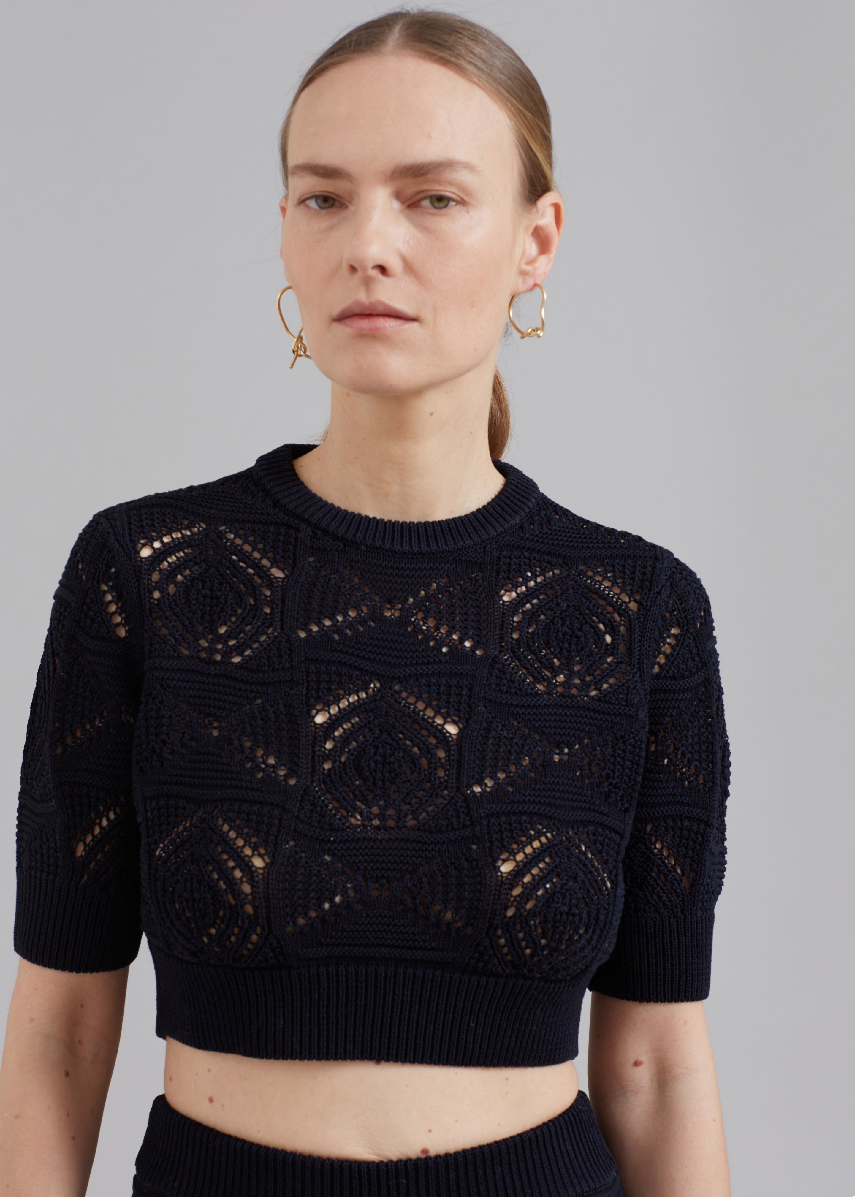 Loulou Studio Jaro Crochet Cropped Top - Black sold by Frankie Shop product image thumbnail 4