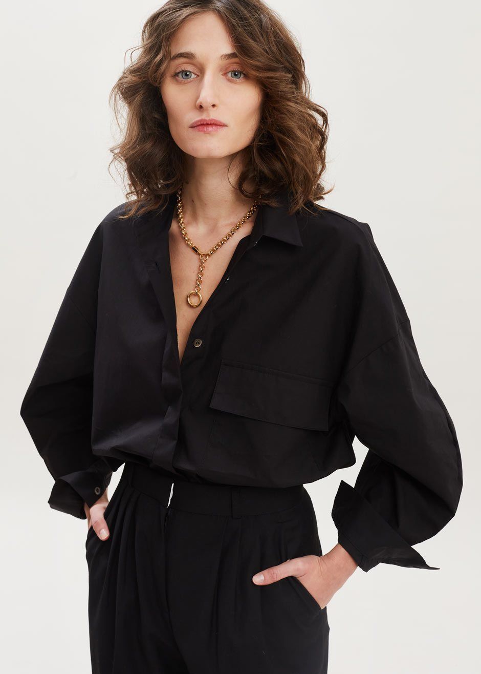 Ingrid Balloon Sleeve Shirt - Black sold by Frankie Shop
