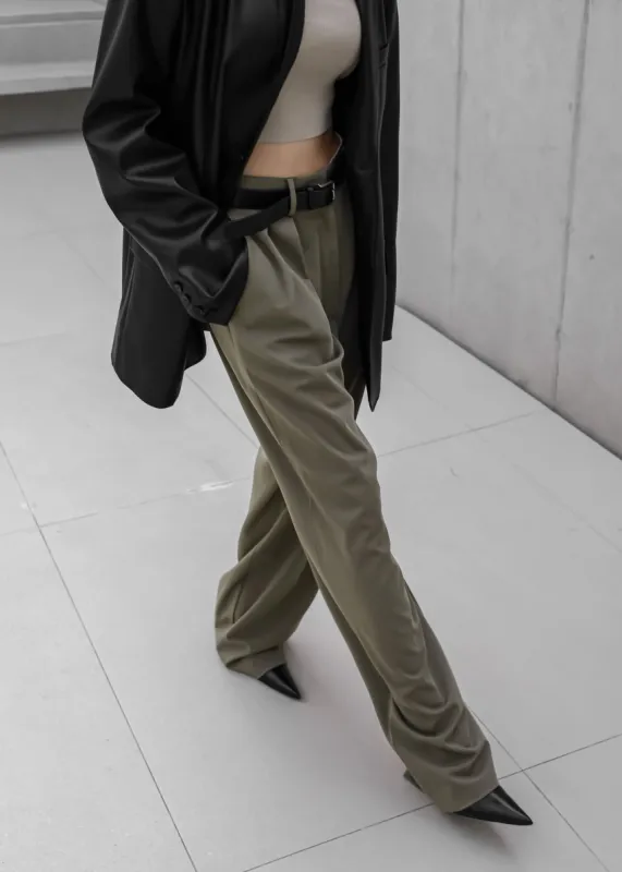 Tansy Pleated Trousers - Olive sold by Frankie Shop