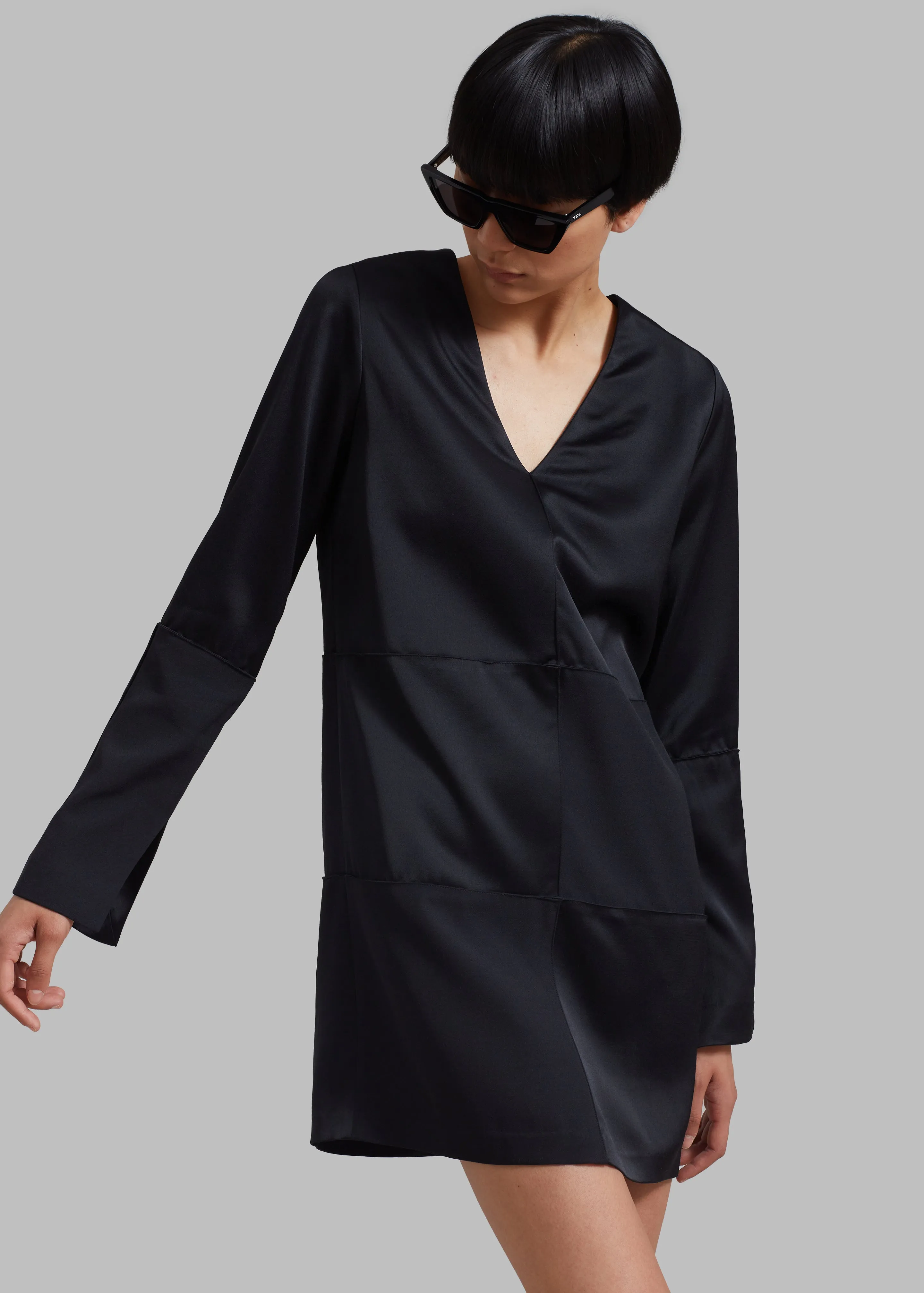 Róhe Women Satin Patchwork Dress - Noir sold by Frankie Shop
