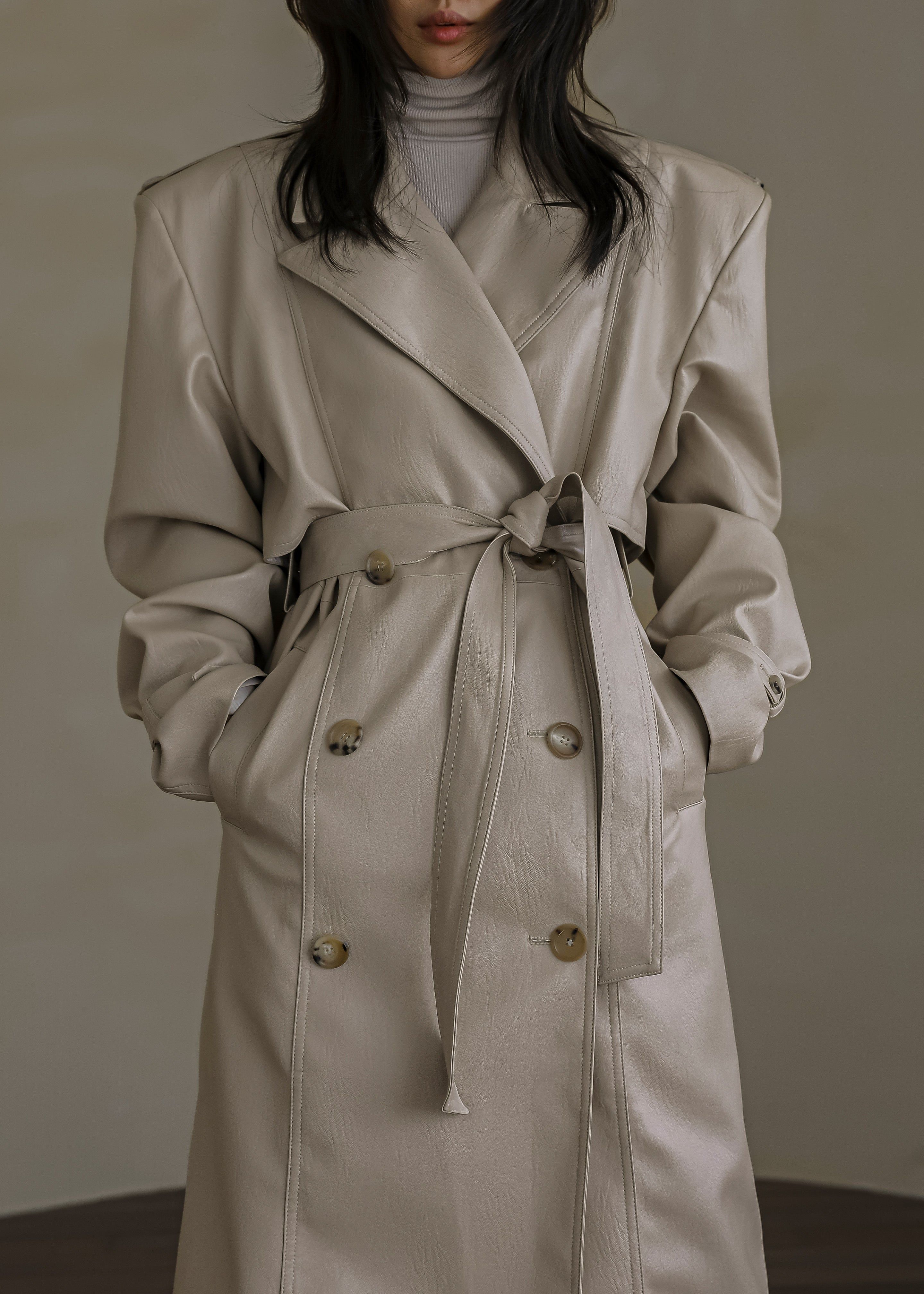 Diana Faux Leather Trench Coat - Beige sold by Frankie Shop product image thumbnail 5