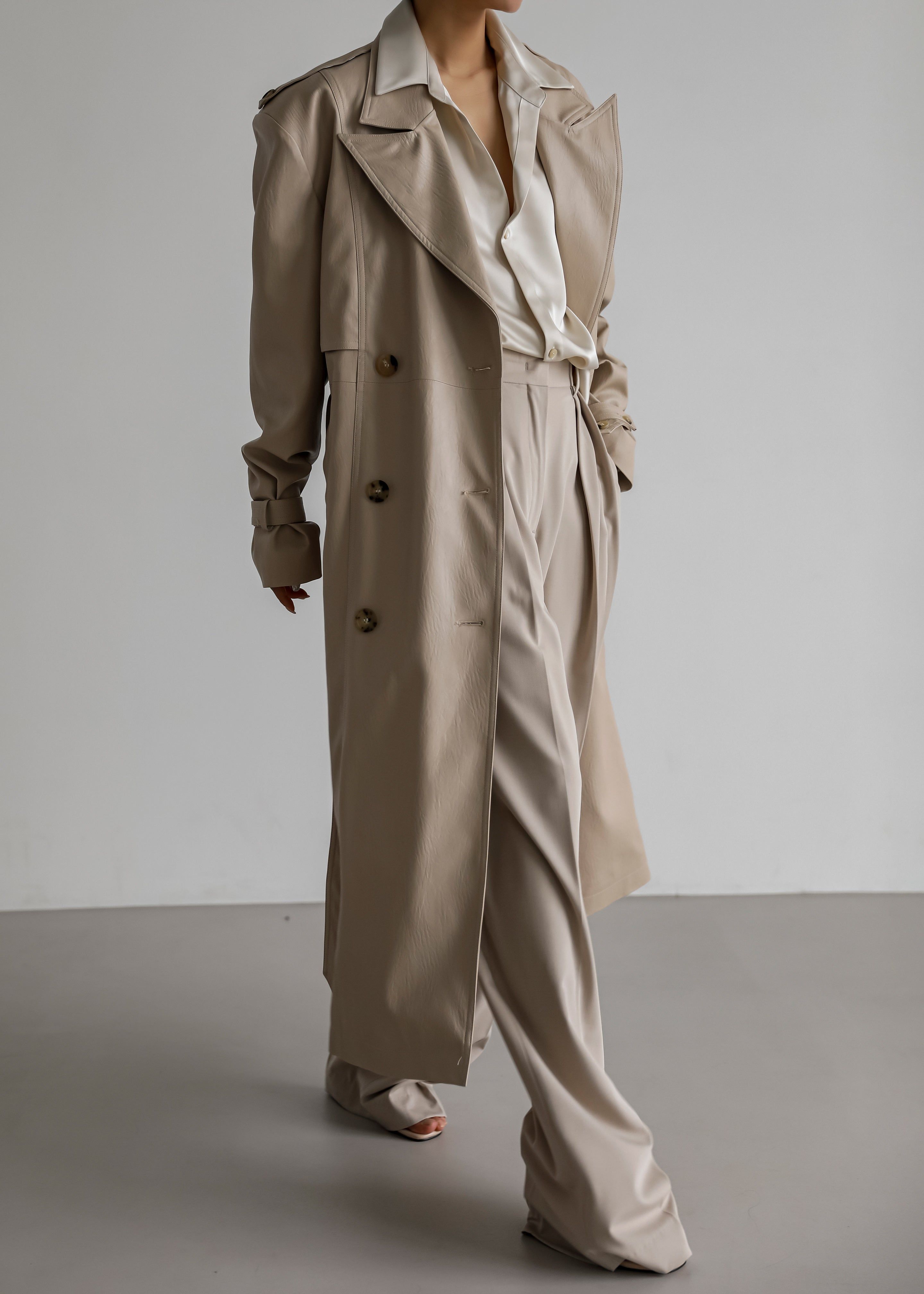 Diana Faux Leather Trench Coat - Beige sold by Frankie Shop