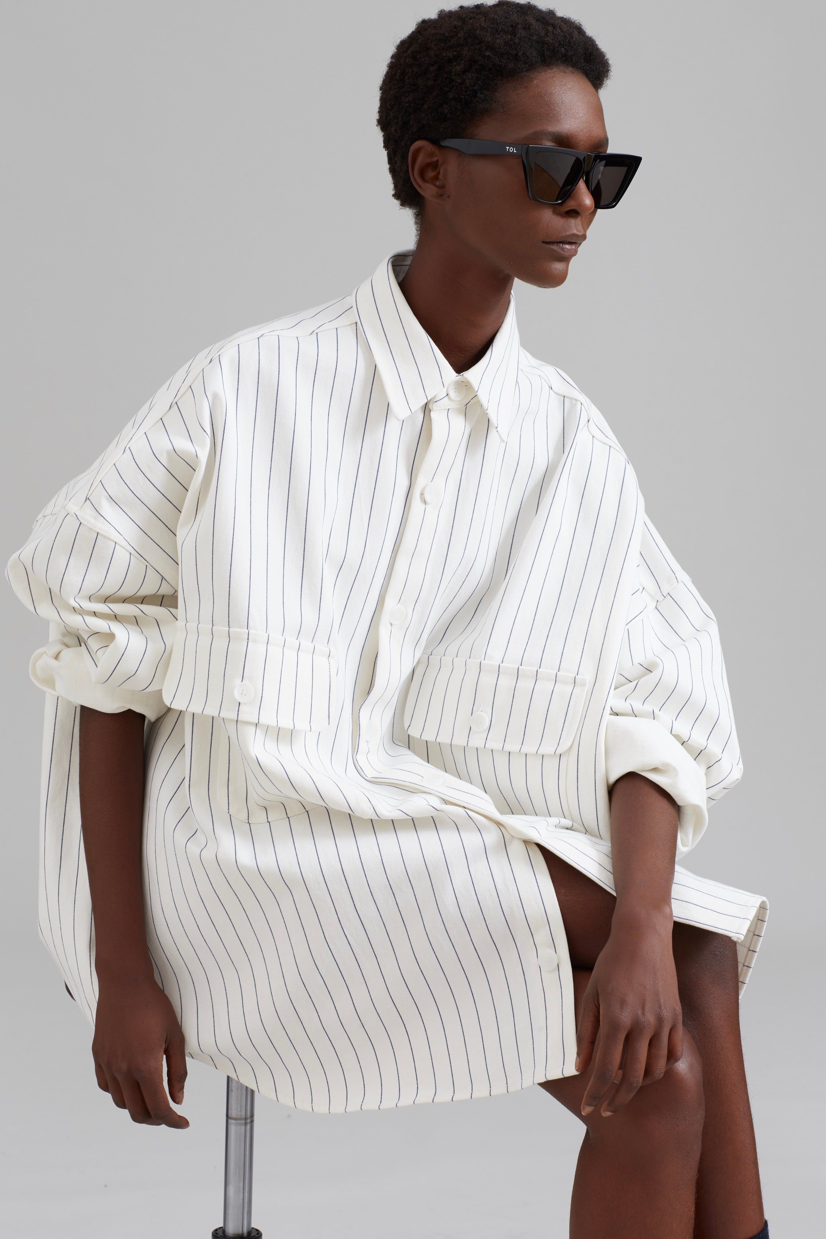 Dallas Denim Overshirt - Blue Pinstripe sold by Frankie Shop product image thumbnail 2