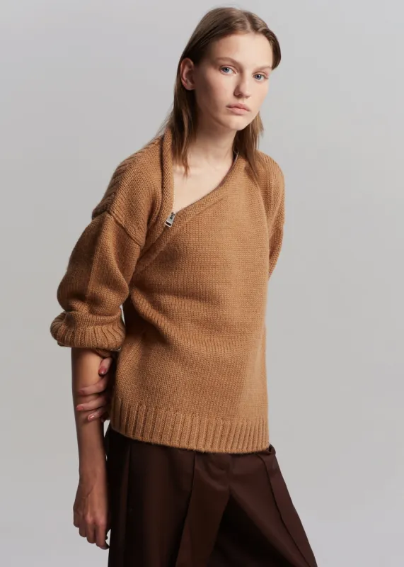 JW Anderson Asymmetrical Zip Neckline Jumper - Camel made by Frankie Shop
