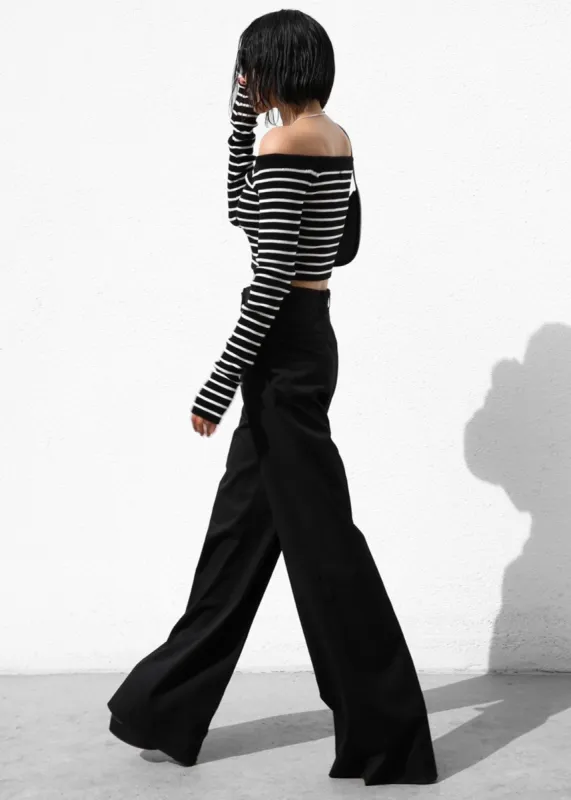 Coco Black Off Shoulder Sweater - White Stripe sold by Frankie Shop