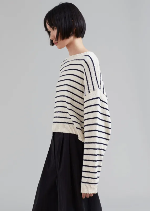 Iona Boatneck Cream Sweater - Navy Stripe made by Frankie Shop