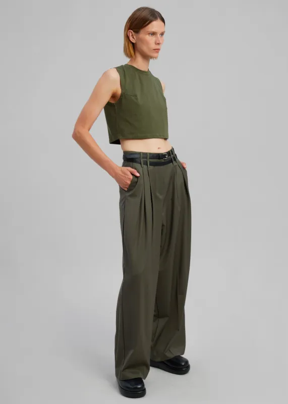 Nellie Belted Pleated Pants - Olive sold by Frankie Shop