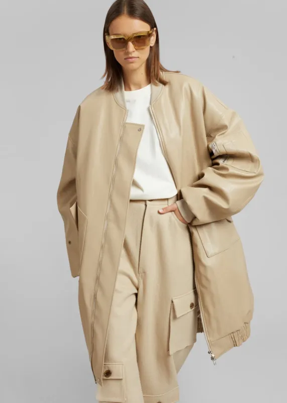 Jesse Long Faux Leather Bomber - Beige made by Frankie Shop