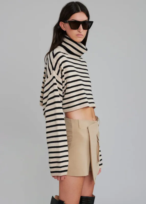 Athina Cropped Turtleneck Sweater - Beige Stripe sold by Frankie Shop