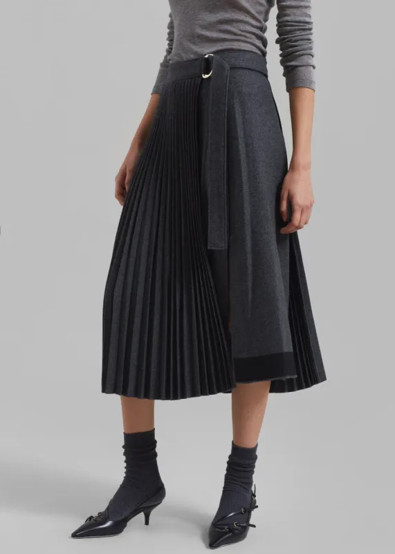 3.1 Phillip Lim Flannel Pleated Wrap Skirt W D-Ring - Charcoal made by Frankie Shop