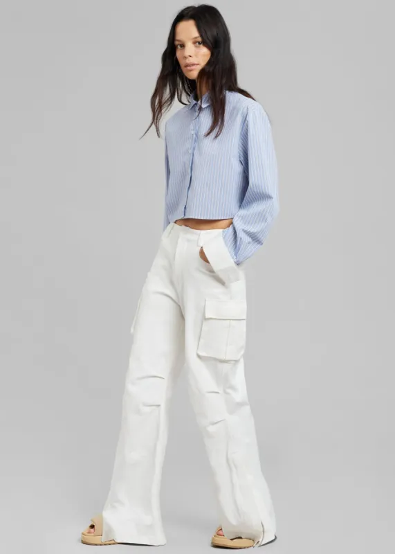 Lil Contrast Cuff Shirt - Blue Stripe made by Frankie Shop