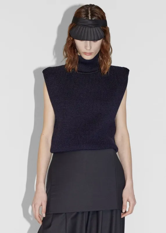 Bevza High Neck Top - Dark in Navy made by Frankie Shop