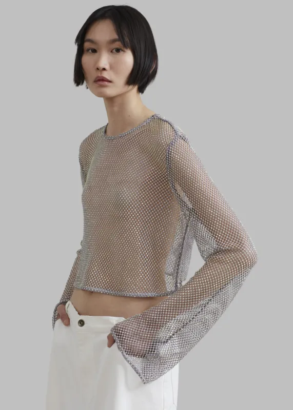 GANNI Embellished Mesh Blouse - Silver sold by Frankie Shop