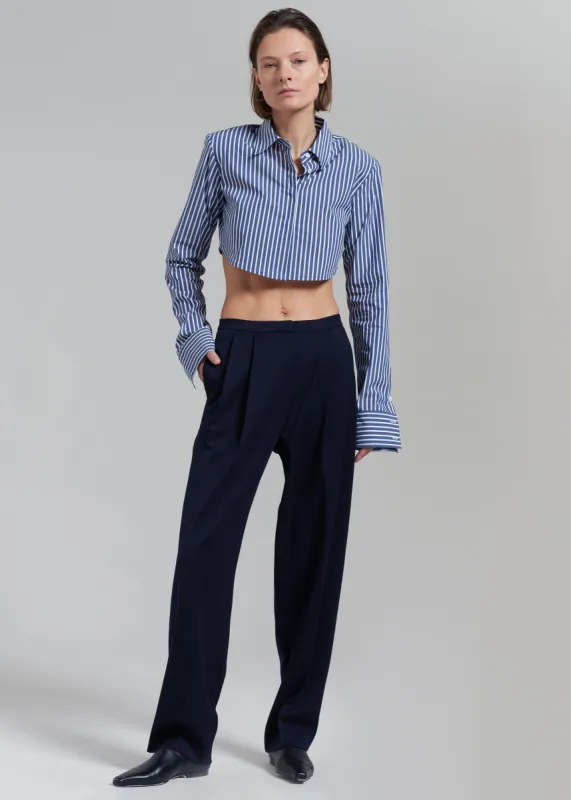Phoenix Cropped Shirt - Navy Stripe made by Frankie Shop