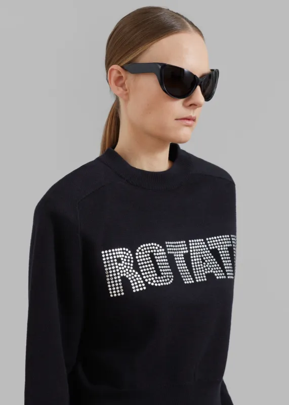 ROTATE Firm Knitted Rhinestone Logo Jumper - Black sold by Frankie Shop