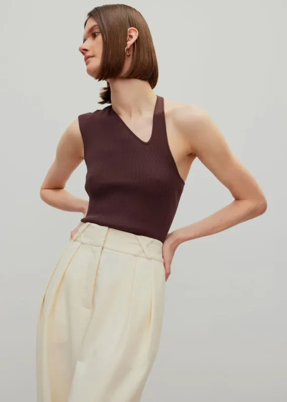 Róhe Liz Asymmetric Tank Top - Pure Chocolate made by Frankie Shop