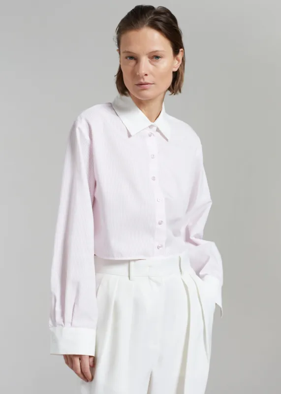Calgari Contrast Cropped Shirt - Pink Stripe made by Frankie Shop