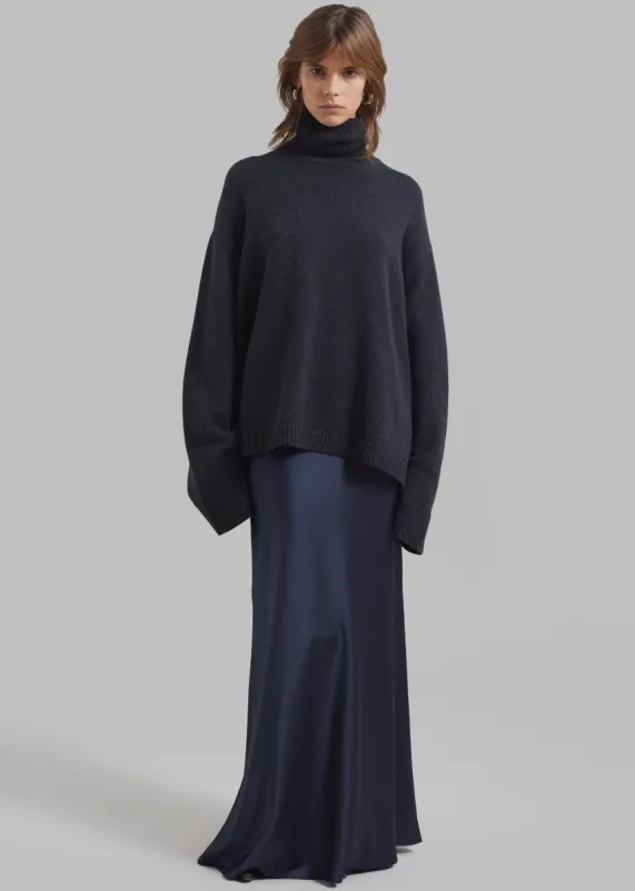 Amomento Silky Long Skirt - Navy sold by Frankie Shop