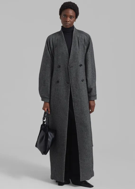 Gestuz FarrenGZ Maxi Coat - Black/White Herringbone made by Frankie Shop