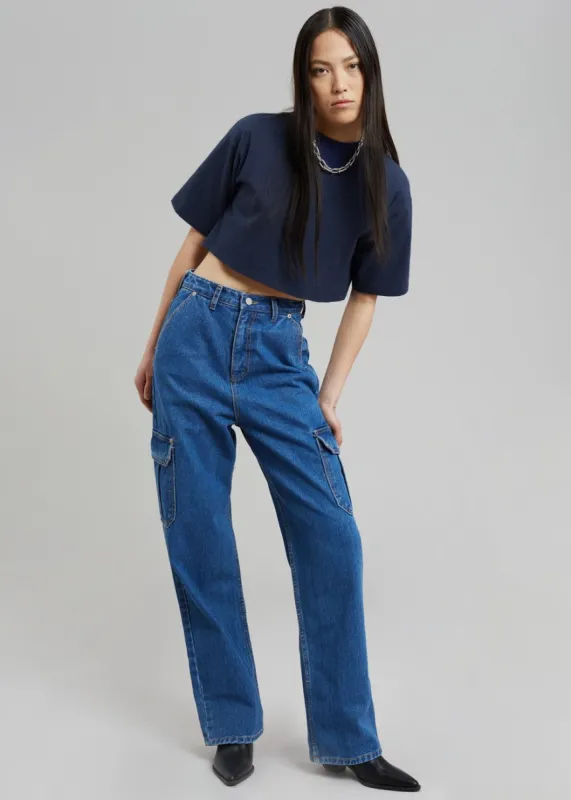 Karina Cropped T-Shirt - Navy sold by Frankie Shop