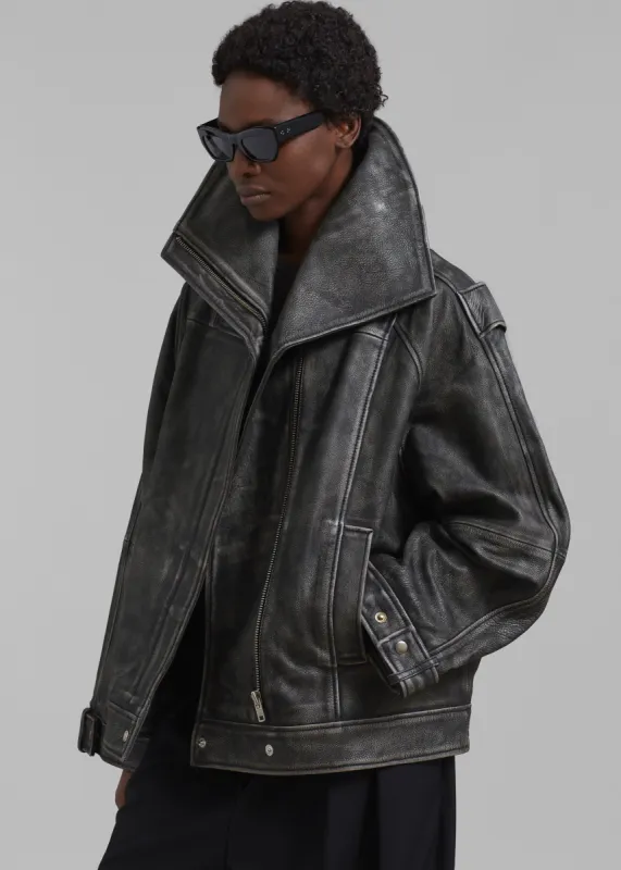 REMAIN Leather Oversized Jacket - Black made by Frankie Shop