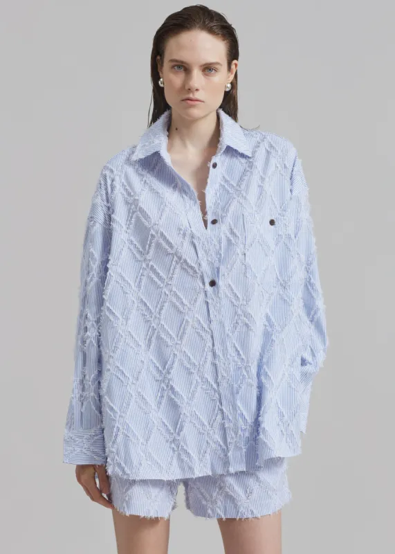Este Fringe Button Up Shirt - Blue Stripe sold by Frankie Shop