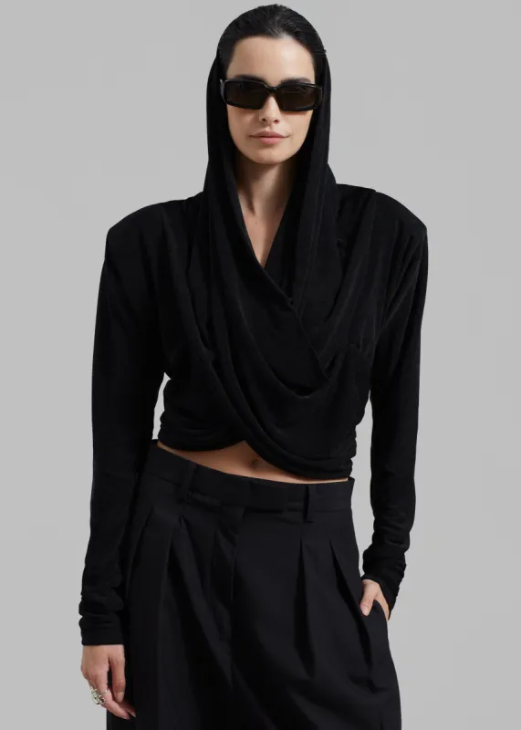 ROTATE Slinky Hooded Top - Black made by Frankie Shop