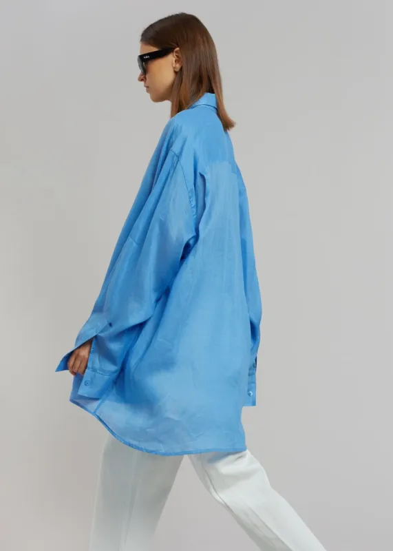 Marlow Oversized Linen Shirt - Blue sold by Frankie Shop