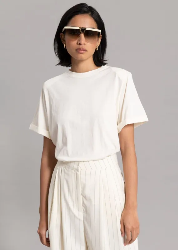 Lena Padded Shoulder Tee - Cream sold by Frankie Shop