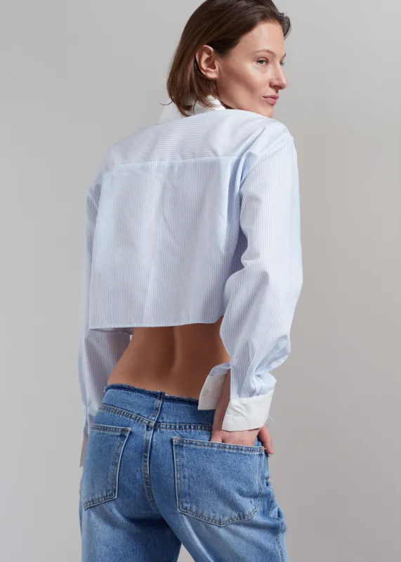Calgari Contrast Cropped Shirt - Blue Stripe sold by Frankie Shop