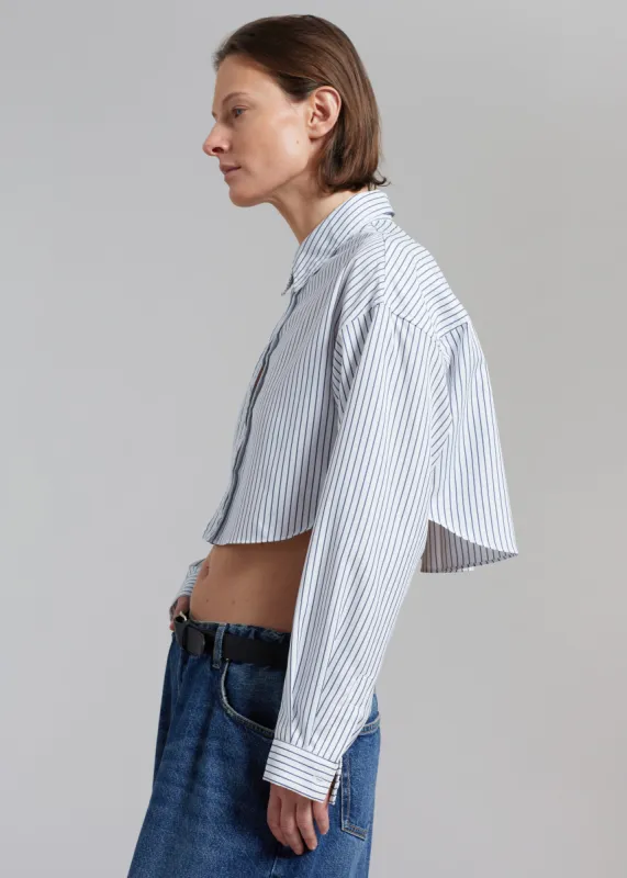 Palermo White Cropped Shirt - Navy Stripe sold by Frankie Shop