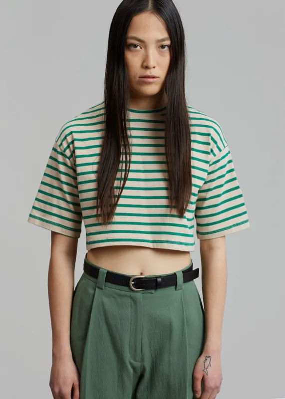 Karina Cropped T-Shirt - Green/Beige made by Frankie Shop