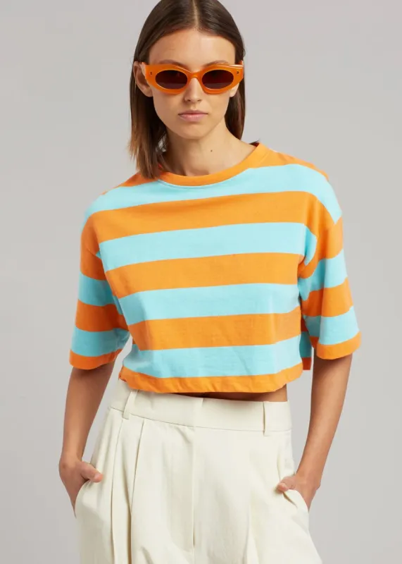 Karina Cropped T-Shirt - Turquoise/Bright Orange sold by Frankie Shop