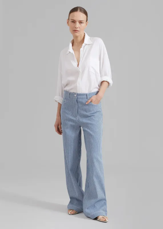 REMAIN Striped Canvas Wide Pants - Bright White Comb. made by Frankie Shop