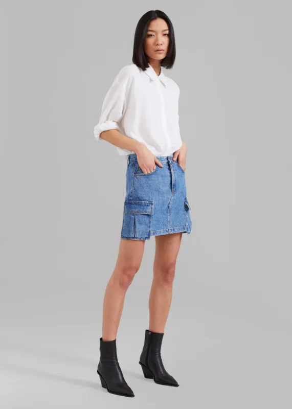 Taylor Denim Cargo Skirt - Medium Wash made by Frankie Shop