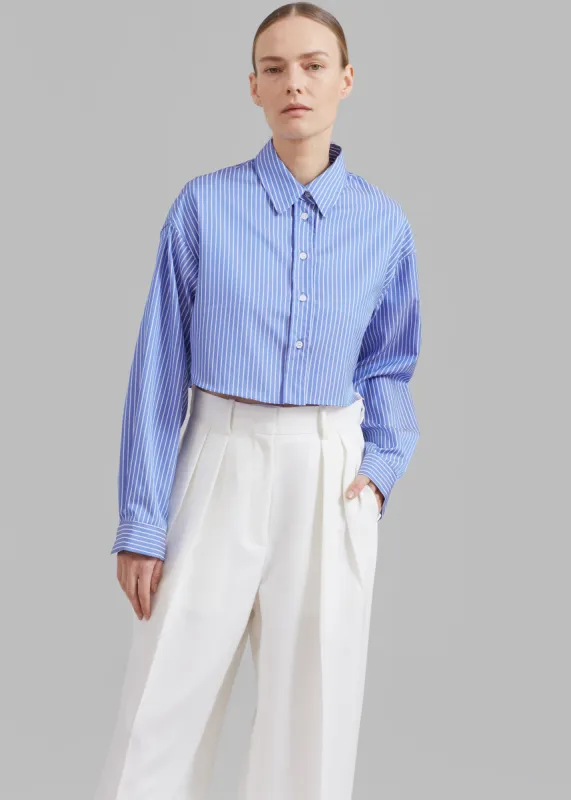 Palermo Blue Cropped Shirt - White Stripe sold by Frankie Shop