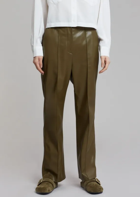 Nanushka Lucee Vegan Leather Pants - Olive made by Frankie Shop