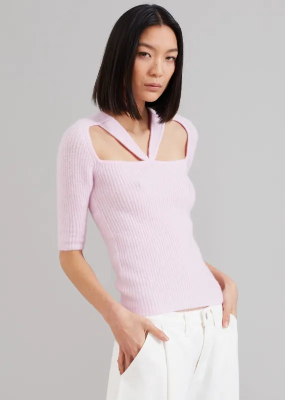 GANNI Soft Wool Cut Out Top - Pink Tulle made by Frankie Shop