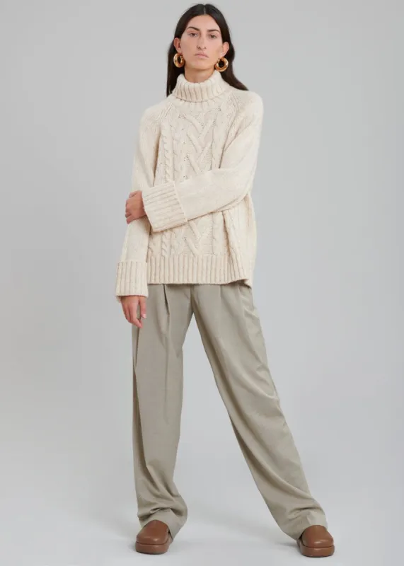 GANNI Chunky Cable Oversized Highneck Pullover - Egret made by Frankie Shop