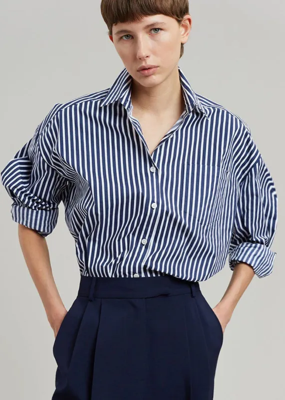 Melody Organic Cotton Shirt - Navy Stripe made by Frankie Shop