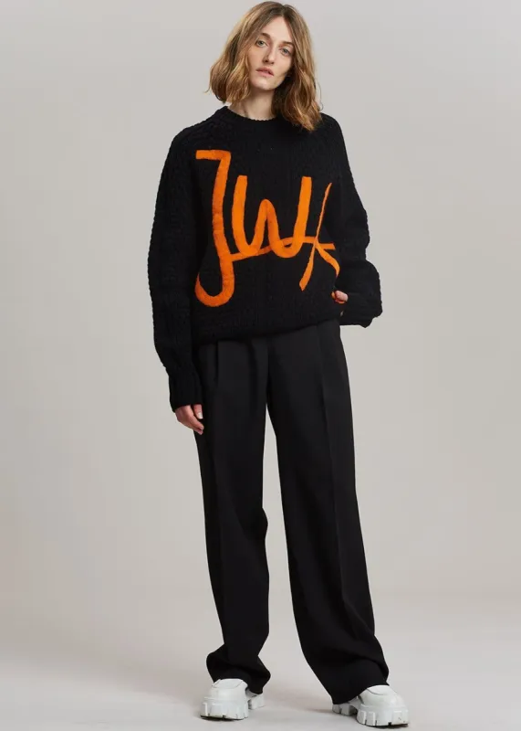 JW Anderson Crewneck Cable Jumper - Black/Orange sold by Frankie Shop