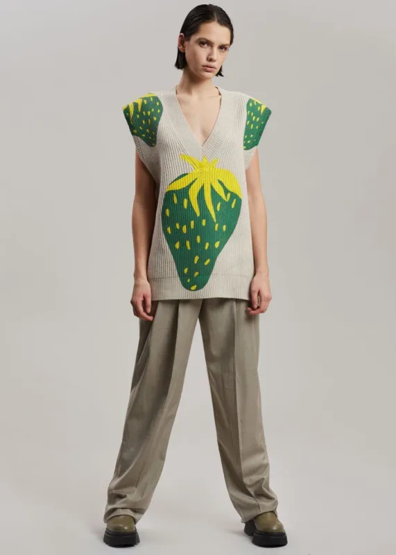 JW Anderson Strawberry V-Neck Vest - Natural/Green made by Frankie Shop